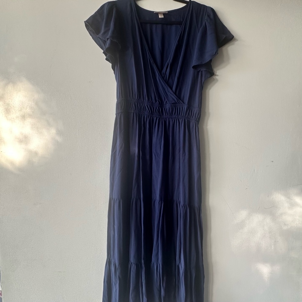 Knox Rose Women’s Navy Maxi Dress Sz M Boho V-Neck Flutter Sleeve Empire Waist